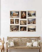 KBKBART Christmas Wall Art Prints Set of 10, Winter Christmas Picture Wall Decor Santa Xmas Tree Forest Canvas Artwork, Snow Scene Street Christmas Aesthetic Posters for Bedroom, Vintage Christmas Holiday Decor - Unframed
