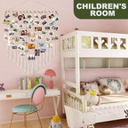 Hanging Photo Display boho bedroom decor teenage girl room decor Birthday Gifts for Grandma gift for mom Grandma’s Gifts - from Daughter, Granddaughter and Grandson - Mom Grandmothers Photo Holder，with 30 Wood Clips, 35" L x 30'' W