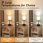 Small Bedside Table Lamp for Nightstand with USB & Outlet, 3 Color, Matte Black, Gray Lampshade (LED Bulb Included)