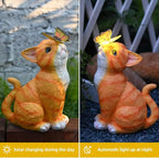Cat Garden Figurines Outdoor Decor Solar Statue with LED Lights for Patio Lawn Yard Art Decoration Housewarming Garden Gift