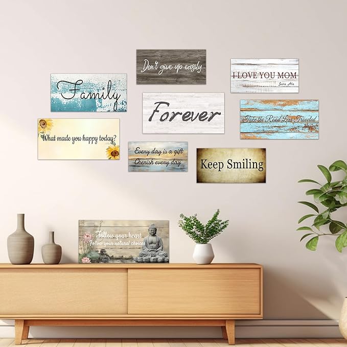 CHAOSETKEN Custom Text Sign Wall Art Personalized Family Quote Wall Decor Family Sign Canvas Prints Customized Wood Text Quote Pictures Rustic Farmhouse Decor Framed (10L x 5W)