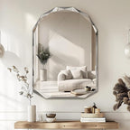 Bathroom Mirror for Wall, 30" x 40" Arched Mirror, Bathroom Vanity Mirrors, Beveled Edge Frameless Wall Mount Vanity Mirror, Wall Mirror Decorative, Irregular Beveled Edge Mirror