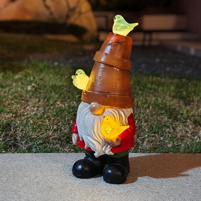 COWOS Solar Garden Figurine, Cute Resin Gnome Sculpture, Garden Statues Outdoor Decor, Funny Gnome Gift Sculpture Decoration for Home Patio Yard Lawn Porch Ornament