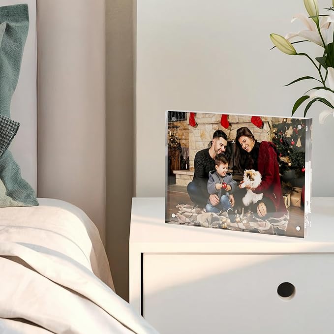 5x7 Acrylic Picture Frame 5 Pack, Clear Freestanding Double Sided Frameless Magnetic Photo Frames, Desktop Display Decor Gift