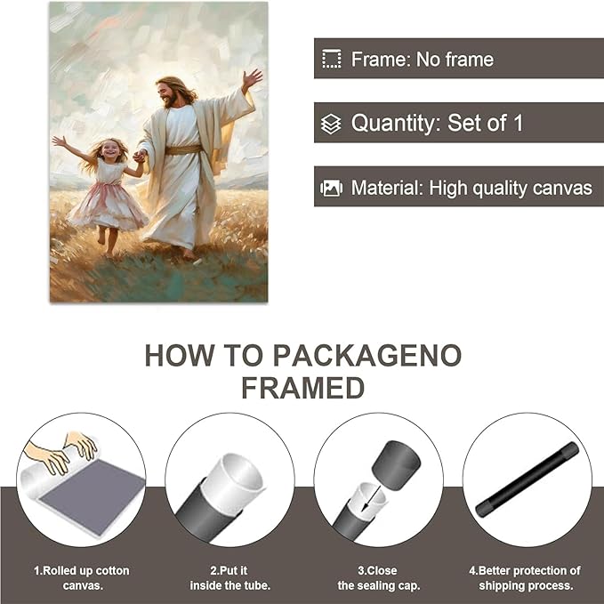XWNLTEPK Dancing Day Christian Painting Jesus With Girl Christian Wall Art Bible Jesus Dancing With Little Girl Print Canvas Wall Art Poster