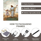XWNLTEPK Dancing Day Christian Painting Jesus With Girl Christian Wall Art Bible Jesus Dancing With Little Girl Print Canvas Wall Art Poster