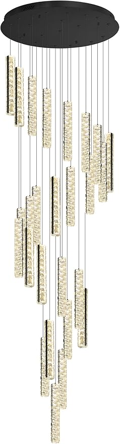 Large Spiral Stair Chandelier High Ceiling Modern LED Dimmable Crystal Chandelier Lighting for Foyer Villa Hallway 25-Light Black