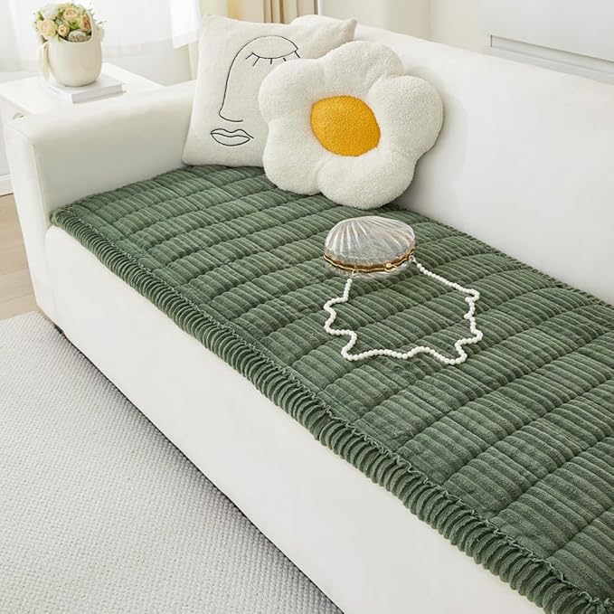 Couch Cover for Dogs Washable, Fuzzy Pet Couch Covers for 3 Cushion Sofa Pet Friendly, Non Slip Sofa Cover (Green, 27.6" x 59"/70 x 150cm)