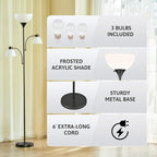 VONLUCE 71" Floor Lamp, Standing Lamp with Adjustable Reading Lights & 3 Bulbs, Modern Torchiere Floor Lamp with 3 Color Temperatures, Tall Lamp for Living Room Bedroom Corner, Black