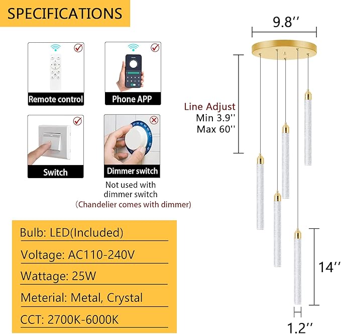 Mini Chandelier Modern Pendant Lights LED Bubble Crystal Kitchen Island Light Fixtures Gold Mini Pendant Lighting for Kitchen Island Dining Room Bedroom Bar Dimmable Ceiling Hanging Lights 2700K 6000K