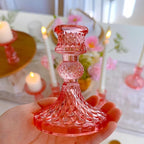 Glass Candlestick Holder,Striped Taper Candle Holders,Set of 6 Candle Stand for Table Centerpieces, Home Decor,Weddings,Festival and Parties (Peach Red Dimond)