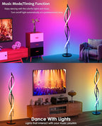 LENIVER RGB Spiral Floor Lamp, Unique LED Corner Lamp Standing Lamp with Remote Control, Dimmable Color Changing Mood Lighting for Living Room, Bedroom, Gaming Room - Black