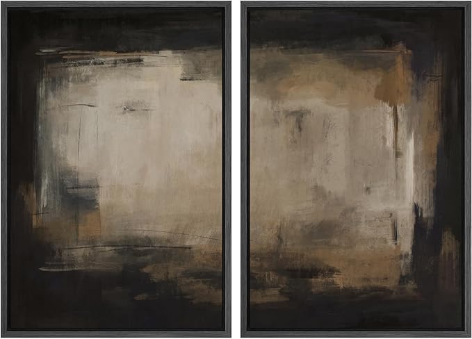 SIGNFORD Framed Canvas Print Wall Art Set Neutral Black and Brown Contemporary Minimalist Illustration Modern Art Decorative for Living Room, Bedroom, Office - 16"x24"x2 Black