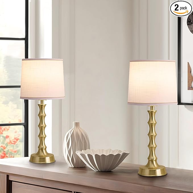 24" Small Table Lamp for Bedroom, Gold Bedside Lamps for Nightstand Set of 2, Small Gold Lamps for Living Room Set of 2, Modern Accent Lamp for End Table, Kitchen, Small Lamps for Kids Room