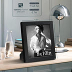 8x10 Picture Frame Set - 3 Pack, Textured Black Solid Wood, HD Tempered Glass, Gallery Photo Frame, Table or Wall Display