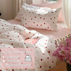 Girls Comforter Set Twin Size - 2 Pieces Red Pink Heart Comforter Bedding Sets for Kids,Twin Bed in a Bag with Heart Comforter and 1 Pillowcase