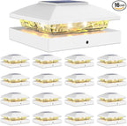 VOLISUN 4x4 Solar Post Cap Light 16pack,Solar Fence - Cap Lights Outdoor Waterproof for Wooden/Vinyl Post, White Deck Post Light Solar Powered with Warm White for Garden/Patio/Porch