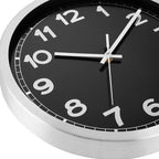 Plumeet Small Wall Clock, 10 Inch Battery Operated Wall Clock with Silver Aluminum Frame, Non Ticking Silent Metal Wall Clocks Decorative Kitchen Living Room Bedroom, Black