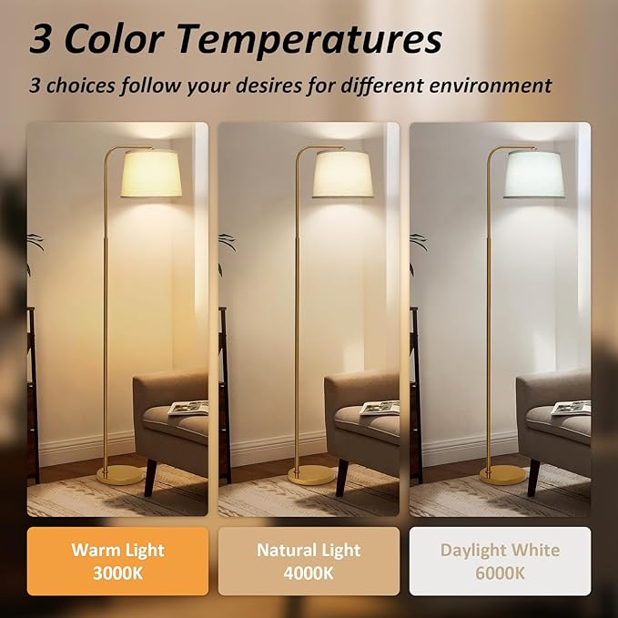 AKASUKI Floor Lamp for Living Room with 3 Color Temperatures, Foot Switch Standing Lamps for Living Room, Bedroom, Office, Arc Mordern Floor Lamp with 9W LED Bulb Included