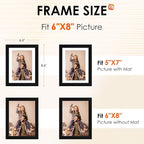 FIXSMITH 6x8 Picture Frame Set of 4, Photo Frame with HD Plexiglass, Display Pictures 5x7 with Mat or 6x8 Without Mat Multi Picture Frames Collage for Tabletop or Wall Display, Black