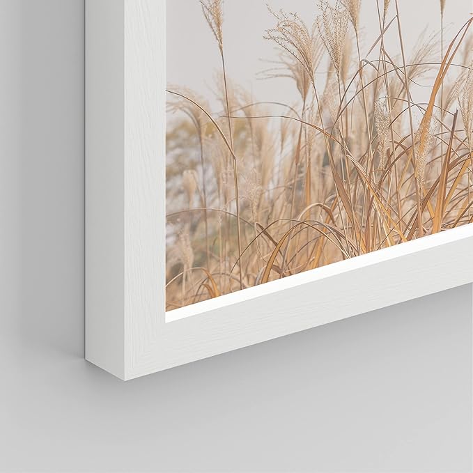 SIGNWIN Framed White Pampas Grass Beach Ocean Shore Horizon Wall Art, Set of 4 Landscape Colorful Wall Decor Prints, Nature Wilderness Wall Décor for Living Room, Bedroom - 12"x16" White