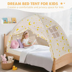 Twin Bed Tent for Kids, Twin Size Bed Canopy with Star Lights, Privacy Space Blackout Sleeping Tents, Indoor Breathable Portable Bunk Bed Tent for Boys and Girls, Light Moon & Stars