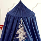 Ocean Print Kids Bed Canopy, Girls Princess Canopy Dreamy Room Decor, Soft Hanging Reading Nook Play Tent Canopy, Extra Large Full Size Bed Canopy with String Light