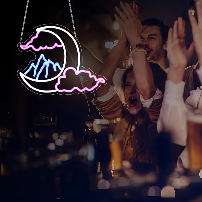 Cloud Moon Mountain Neon Sign Led Neon Lights Neon Signs for Wall Decor Light Up Sign for Birthday Party Club Gift