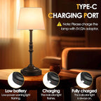 GGOYING Set of 2 Rechargeable Cordless LED Table Lamps, 4-Level Dimmer, Black Portable Desk Lamps with White Fabric Shades, Night Light for Dining, Bedroom and Patio