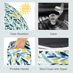 LVTXIII Outdoor/Indoor Inflatable Stool Ottoman, All Weather Patio Footrest Pouf, Portable Round Ottoman for Patio Garden, Camping or Home, D21xH9 Inches, Blue Leaves