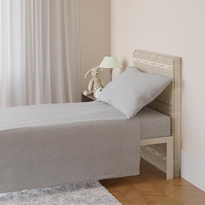 Amazon Basics 3 Piece Bed Sheets Set, 100% Cotton Jersey, Includes Super Soft, Flat and Fitted Sheets, Pillowcase, Toddler, Light Gray, Solid