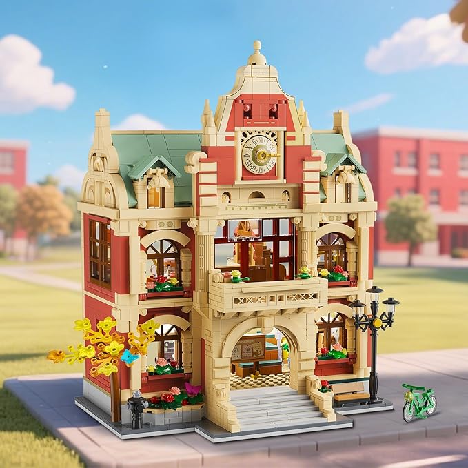 University Club House Building Set with Light,1629PCS City Campus Architecture Model with Painting Drama Baking Music Club, Home Decor Construction Building Block Gift for Adults Boys Girls 12+