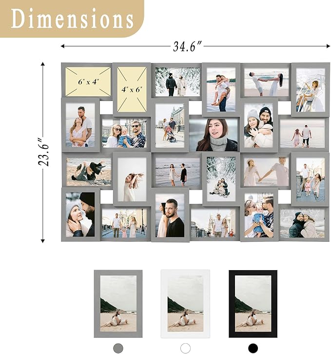 Jerry & Maggie 4×6 collage frame 24 pictures, picture frames collage wall decor, 24 slot picture frame Wall Hanging For 6×4 Photo, Grey