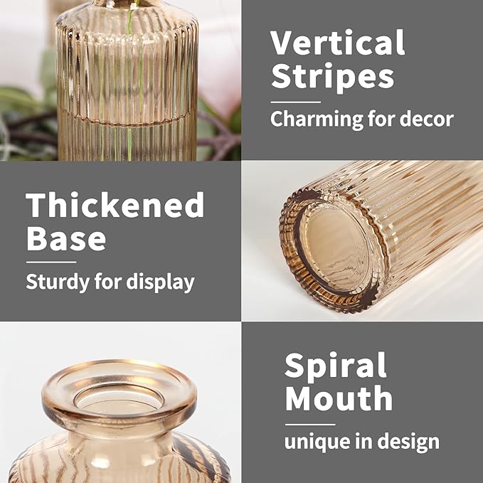 Glass Bud Vases Set of 20, Living Bud Vases, Small Bud Vase in Bulk, Mini Flowers Vases for Centerpiece, Vintage Decorative Vase Set for Table Decorations, Wedding Reception, Home Decor (Amber)