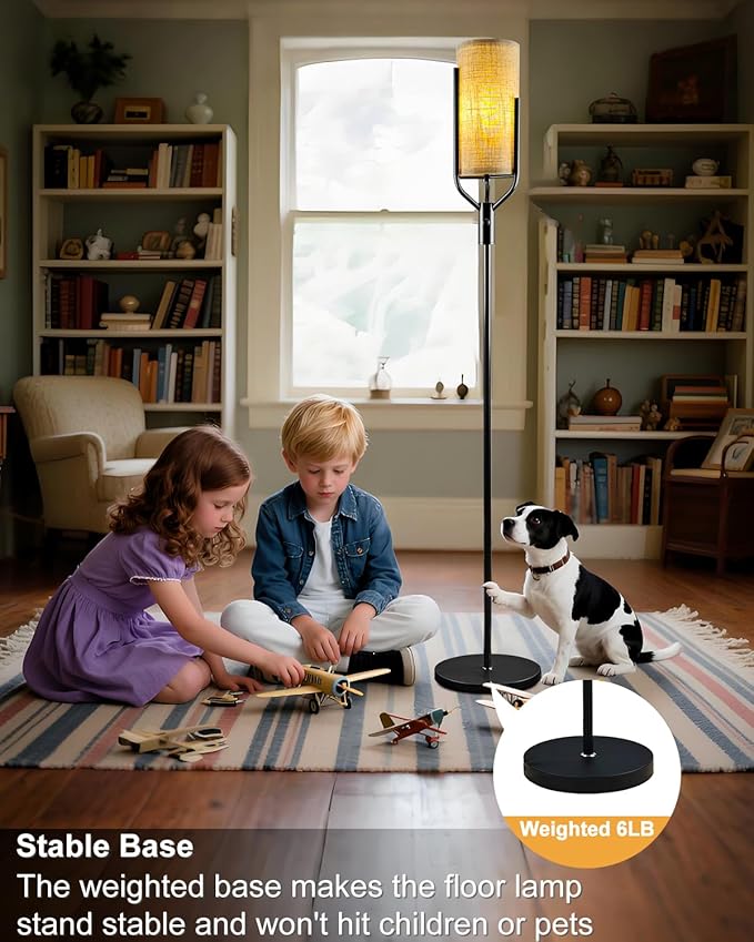 Lightdot 64.6IN Black Floor Lamp Dimmable Linen Shade LED Floor Lamps with 3000K Soft Warm White for Wedding/Party, Modern Tall Lamp for Living Room/Bedroom (Bulbs Included)