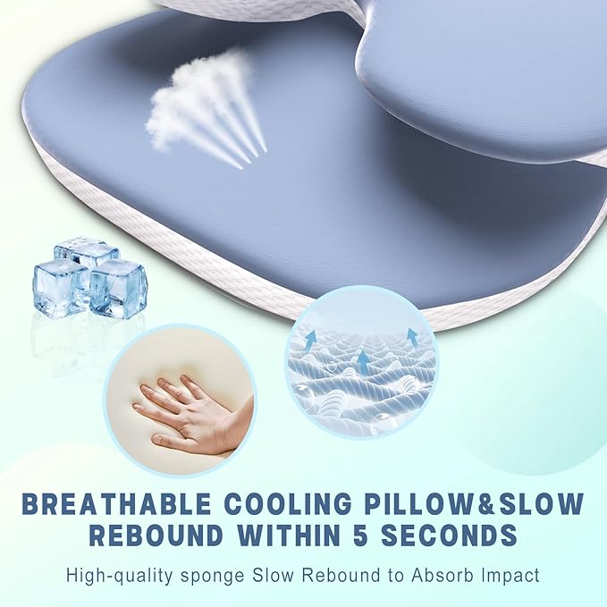 Cervical Pillow for Neck and Shoulder Pain Relief, Ergonomic Neck Pillow for Sleeping, Contour Memory Foam Cervical Pillow, Neck Pillow for Side Back Stomach Sleepers with Ice Silk Fabric (Blue)