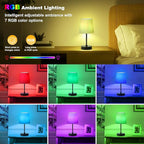 Cordless Table Lamp,5000mAh Rechargeable Battery Operated Desk Lamp,3Colors & 7 RGB Stepless Dimmable, Portable Small Touch Fabric Shade LED Night Light for Patio Restaurant Home(White)