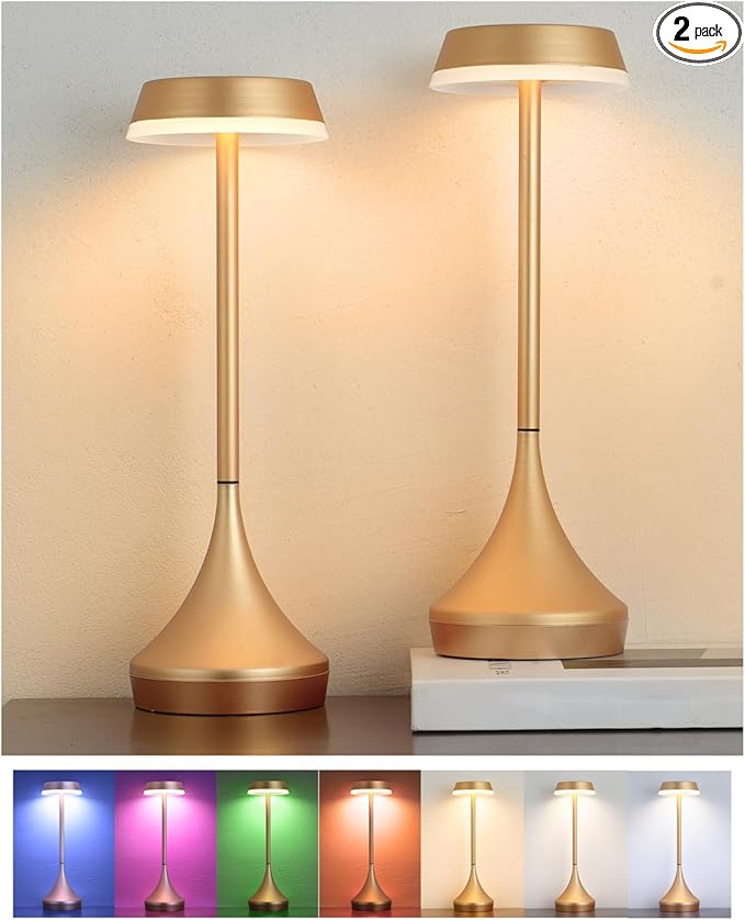EZVALO Set of 2 Cordless Table Lamps, Rechargeable 6000mAh Battery Operated Lamp,3 Color & RGB Color Changing Stepless Dimming Outdoor Table Lamp for Dinner/Patio/Living Room/Restaurant/Bar