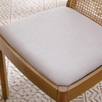 Mid Century Dining Chairs Set of 2, Accent Rattan Linen Fabric Side Chairs Kitchen Chair with Solid Wooden Legs for Living Room Dining Room, Beige