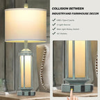 Farmhouse Table Lamps for Living Room, 27" Vintage Rustic Beside Lamp Set of 2 with USB A+C Charging Ports & AC Outlet, Retro Nightstand Lamp with Fabric Shade for Bedroom Entryway(4 Bulbs Included)