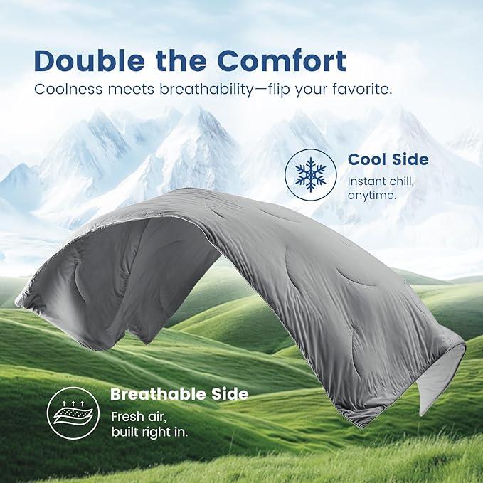 Cozy Bliss Cooling Comforter Queen Size Dual-Sided, Ultra-Soft Cooling Blankets for Hot Sleepers and Night Sweats, Breathable Lightweight Silky Smooth, Dark Grey