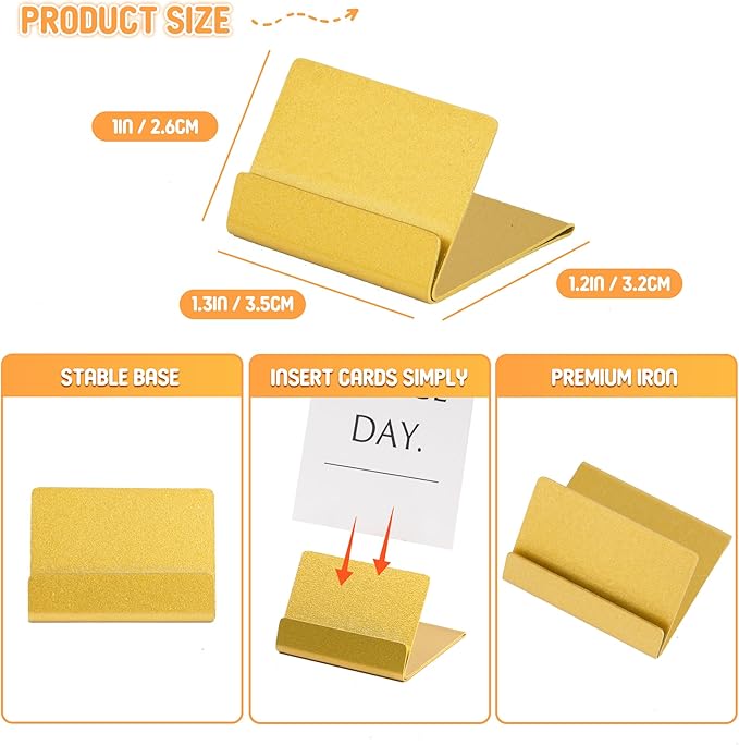 Urban Deco Table Card Holder Metal Place Card Holders Steel Card Holders for Photos, Food Signs, Memo Notes, Weddings, Restaurants, Birthday (Gold 24PK)
