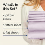 Queen Sheets Set 6 Piece - Includes 4 Pillowcases - Bed Sheets Queen Size - Soft Hotel Luxury Bedding - Cooling, Comfy & Breathable - 1 Flat & 1 Fitted & 4 Pillowcases w/ Deep Pockets - Light Lavender