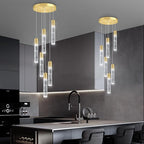 6-Lights Modern Crystal Chandeliers for Dining Room Kitchen Island Crystal Pendants Light Fixture High Ceiling Hanging for Entryway Bedroom Foyer 6000K