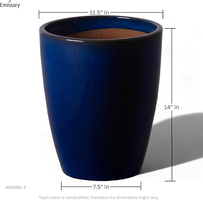 Emissary Home and Garden Bullet 11.5 in. Blue Ceramic Round Planter (11.5 in. L x 11.5 in. W x 14 in. H) with Drainage Hole