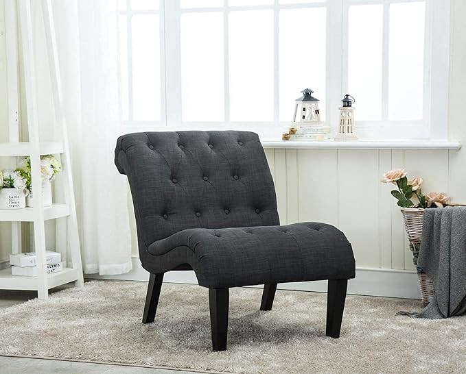 Yongqiang Upholstered Accent Chair for Bedroom Living Room Chairs Lounge Chair Armless Slipper Chair with Wood Legs Gray Fabric