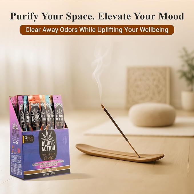 Tulasi Blunt Action Incense Sticks, 12 Packs, 144Pc, Long Lasting Fragrance, Natural Essential Oils Hand Rolled Incense Sticks for Aromatherapy, Relaxing, Yoga, Meditation, Prayer