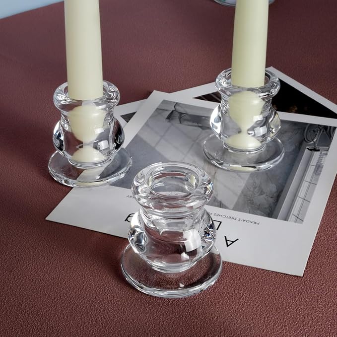 18PCS Taper Candle Holders Bulk,Clear Glass Candlestick Holders,Glass Candle Holder for Wedding Party,Festival Decoration