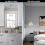 Modern Crystal Brass Pendant Light Fixture, 11" Crystals Pendant Lights Kitchen Island, Modern Island Lights for Kitchen, Farmhouse Crystal Dome Pendant Light for Hallway Dining Room Bedroom