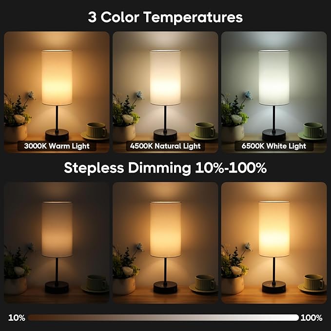 Unicozin Table Lamp, 3 CCT 3000K/4500K/6500K & RGB Color Changing, Stepless Dimmable, 17Inch Bedside Lamp for Reading, Ambience Nightstand Light for Home Decor Party, Cream Shade
